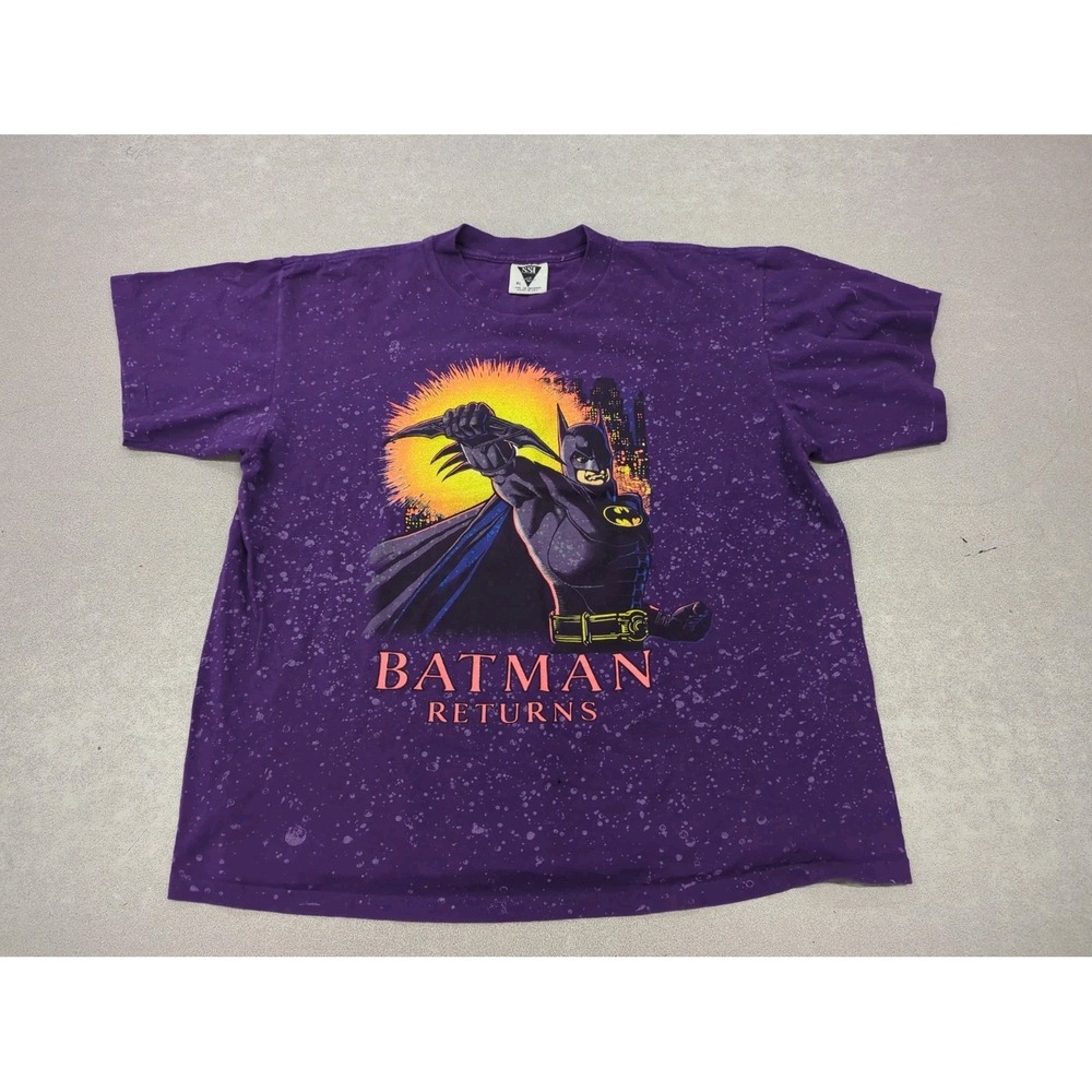 Vintage 1991 Batman Returns Shirt XL Purple Single Stitch Movie Promo SSI USA